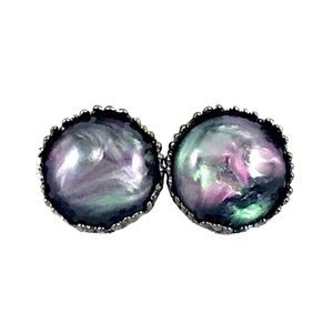 Shimmering Shell Gunmetal Crown Stud Earrings!